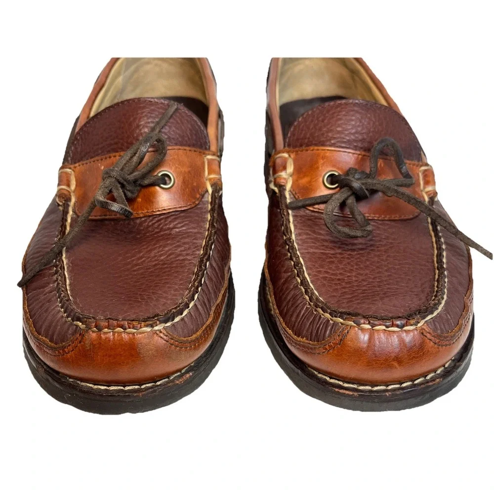 L.L. Bean Allagash Mens 10.5 EE Bison Leather Boat Shoes Slip-On Mock Toe 273080